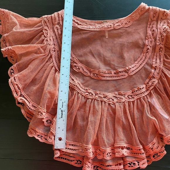 Free People Small Lace Trim Mesh Blouse Top Pink Romantic Fairycore babydoll - Picture 7 of 9